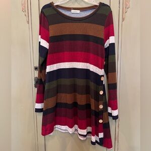 Striped Long Sleeve Top with Button Accents